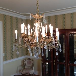 CHANDELIER--Antique Rock Crystal Solid Brass